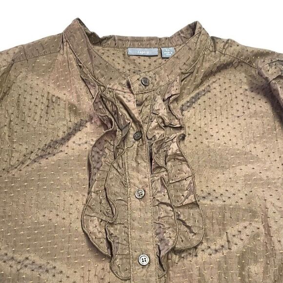 Apt 9 Bronze Clip Dot Ruffle Placket Puff Sleeve Top - Picture 3 of 7